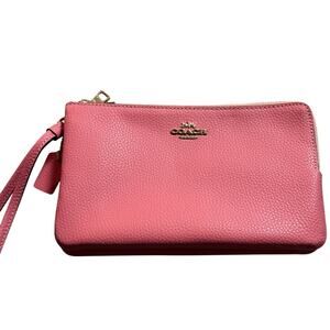 Coach Pink Pebble Leather Raspberry Double Zip Wallet/Cell Case Wristlet w/ Gold